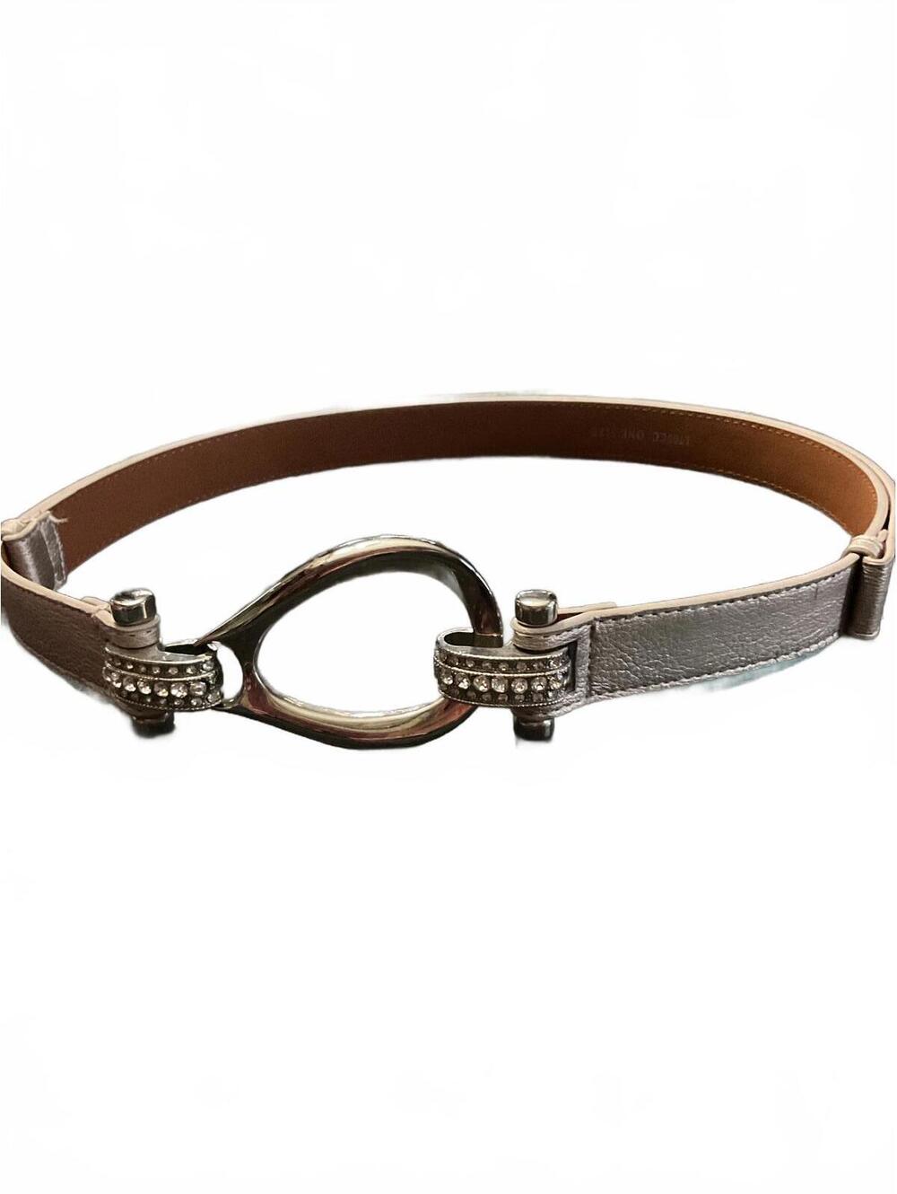 Elegant Light Gray Adjustable Belt with Silver Rhinestone Buckle OS